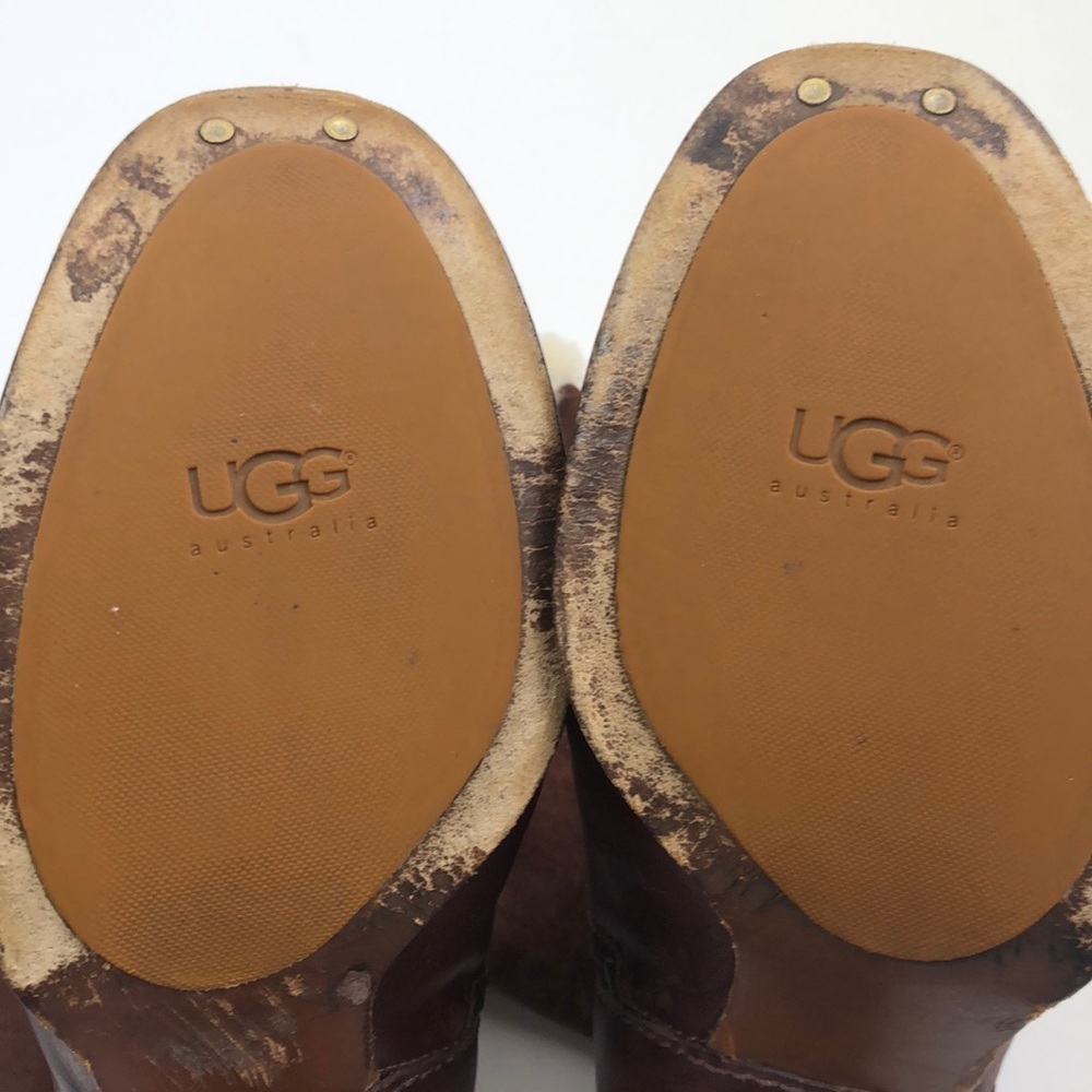 UGG Tall brown leather and suede boots - Picture 4 of 9